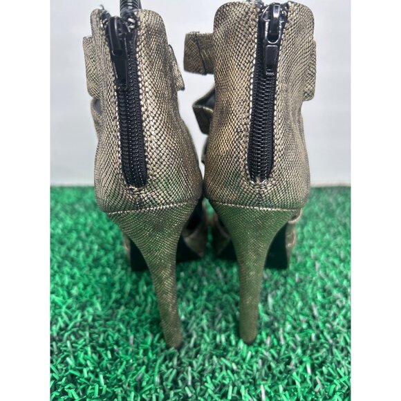 Qupid Womens Gold Strappy Peep Toe Stiletto Heels Sandals Size 8 High Back Zip - Picture 4 of 8